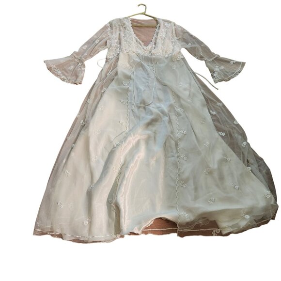 Vintage Valery Secrets Sheer Lace Bridal Night Gown Bell Sleeves White M - Picture 1 of 16